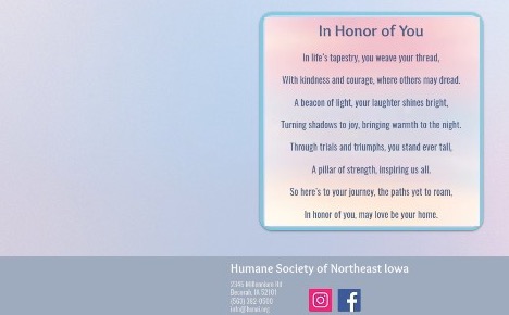 In Honor of You poem card